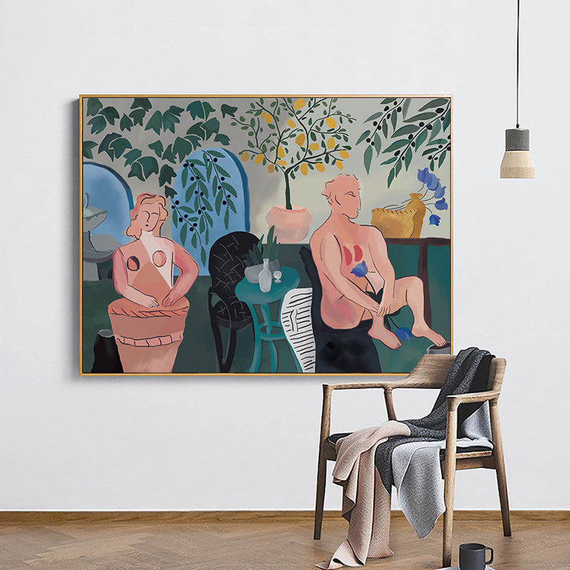 Brehn | Nude Paare Wandkunst Funky Kreative Figurenzeichnung Leinwanddruck in Braun für Zuhause