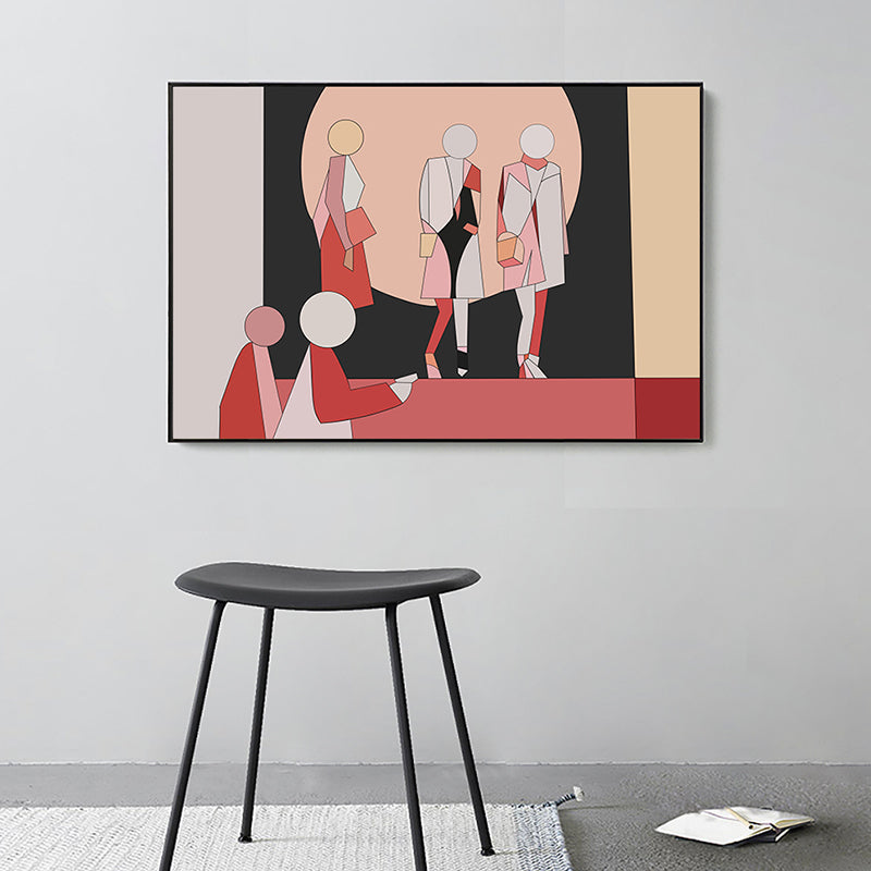 Brehn | Geometrische menschliche Figurenzeichnung Leinwand Pop Art Texturierte Wanddekoration in Rot für das Wohnzimmer