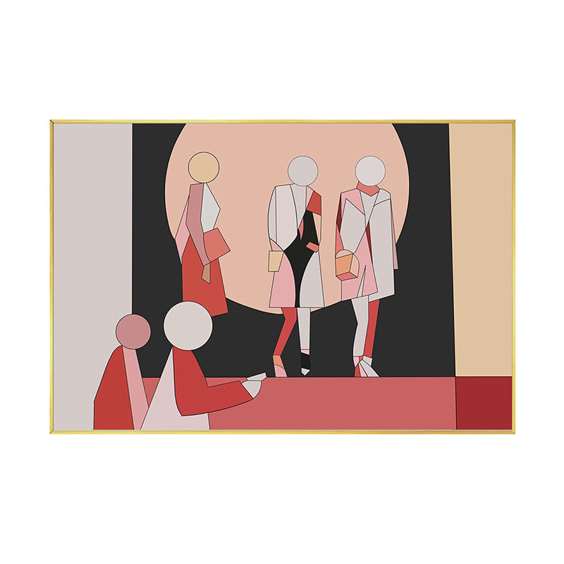 Brehn | Geometrische menschliche Figurenzeichnung Leinwand Pop Art Texturierte Wanddekoration in Rot für das Wohnzimmer