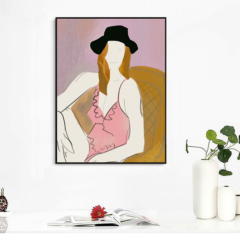 Brehn | Mädchen im Bodysuit Kunstdruck Pink Funky Wanddeko für das Schlafzimmer, Mehrere Größen verfügbar