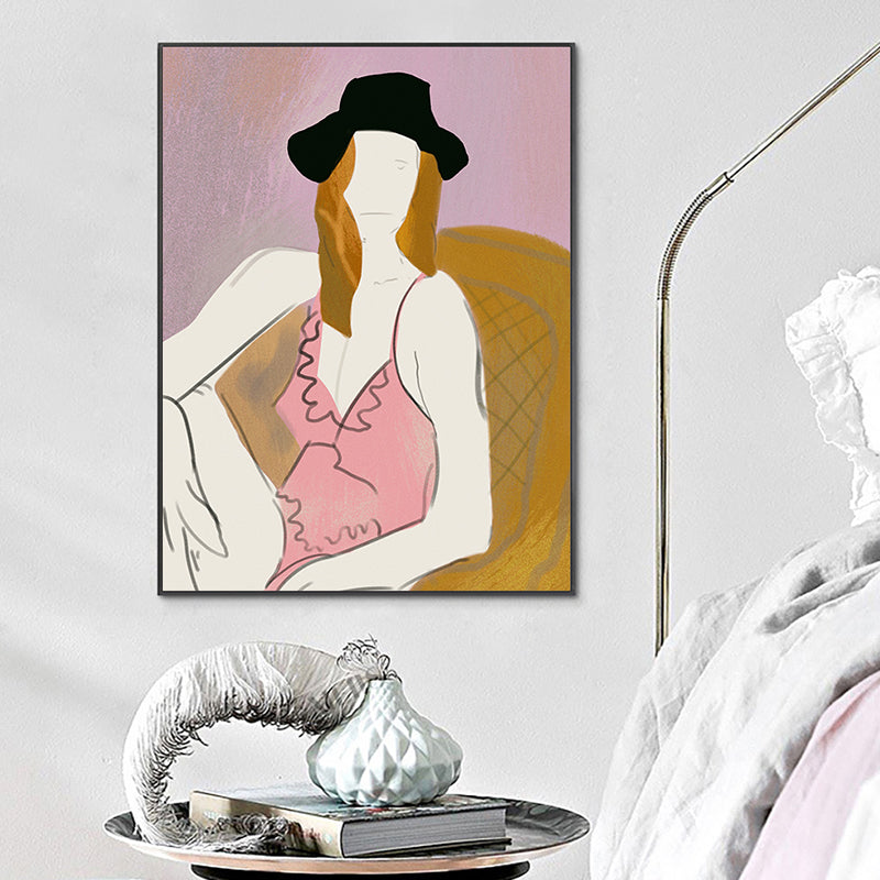 Brehn | Mädchen im Bodysuit Kunstdruck Pink Funky Wanddeko für das Schlafzimmer, Mehrere Größen verfügbar