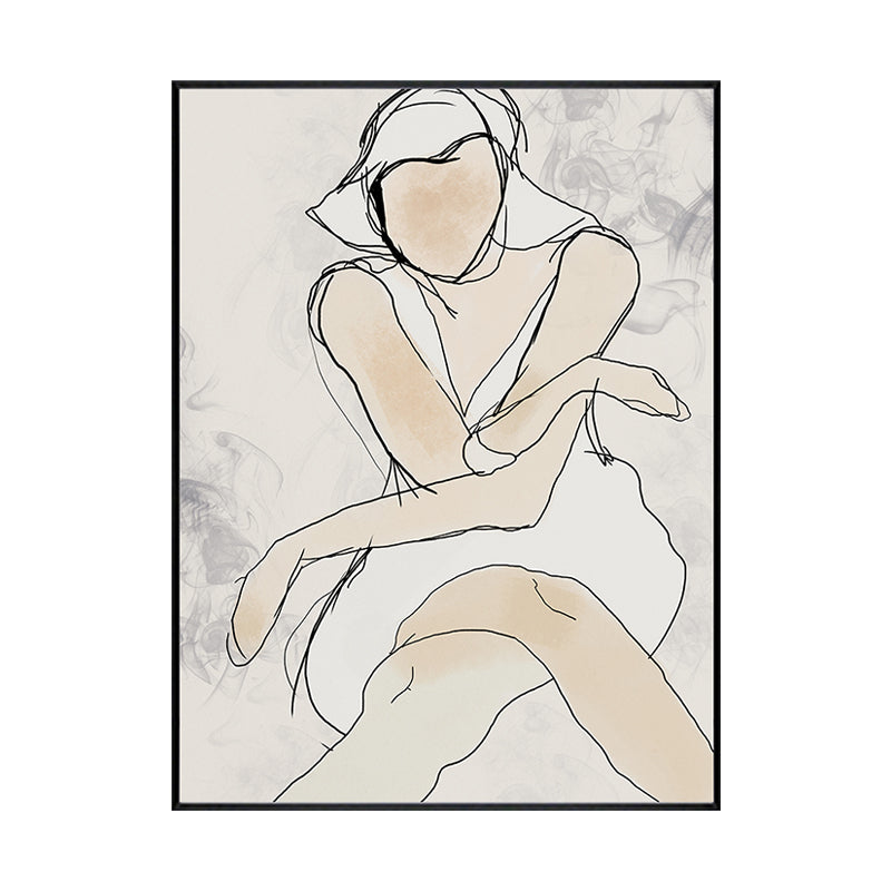 Brehn | Weiße Linienkunst Frau Leinwanddruck Figur Minimalistische Texturierte Wanddekoration für Schlafzimmer