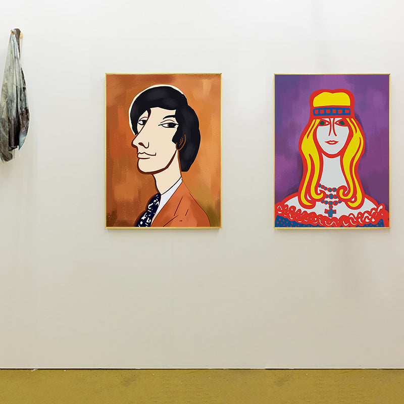 Brehn | Texturiertes pastellfarbenes Leinwand Funky Figur Zeichnung Wandkunst Dekor für das Wohnzimmer