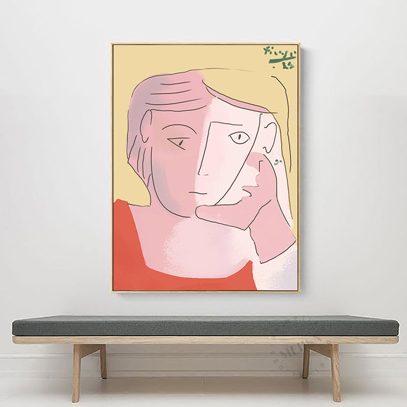 Brehn | Linie Zeichnung Frauenporträt Kunstdruck Weiß Minimalistische Leinwanddruck für das Schlafzimmer
