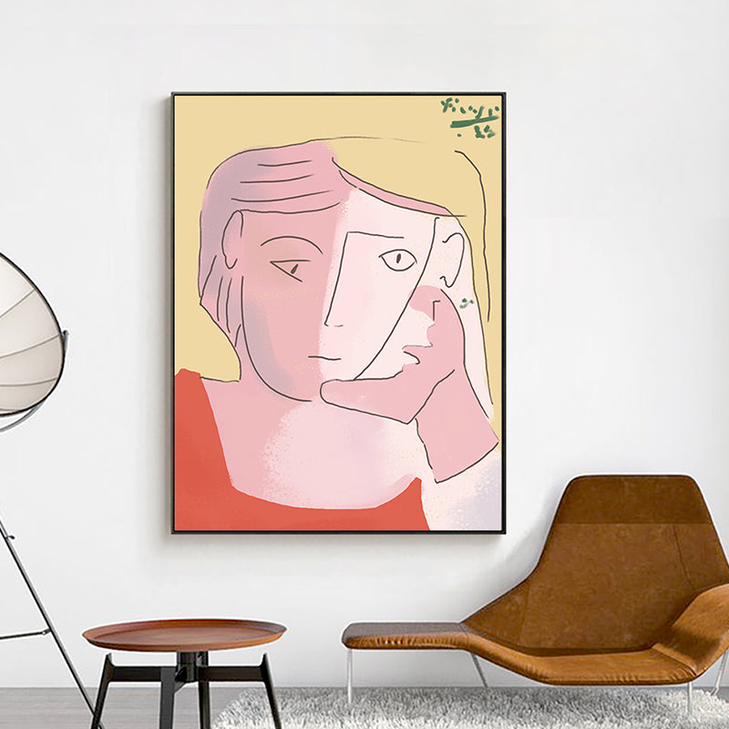 Brehn | Linie Zeichnung Frauenporträt Kunstdruck Weiß Minimalistische Leinwanddruck für das Schlafzimmer
