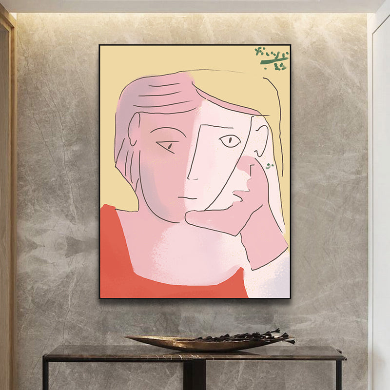 Brehn | Linie Zeichnung Frauenporträt Kunstdruck Weiß Minimalistische Leinwanddruck für das Schlafzimmer
