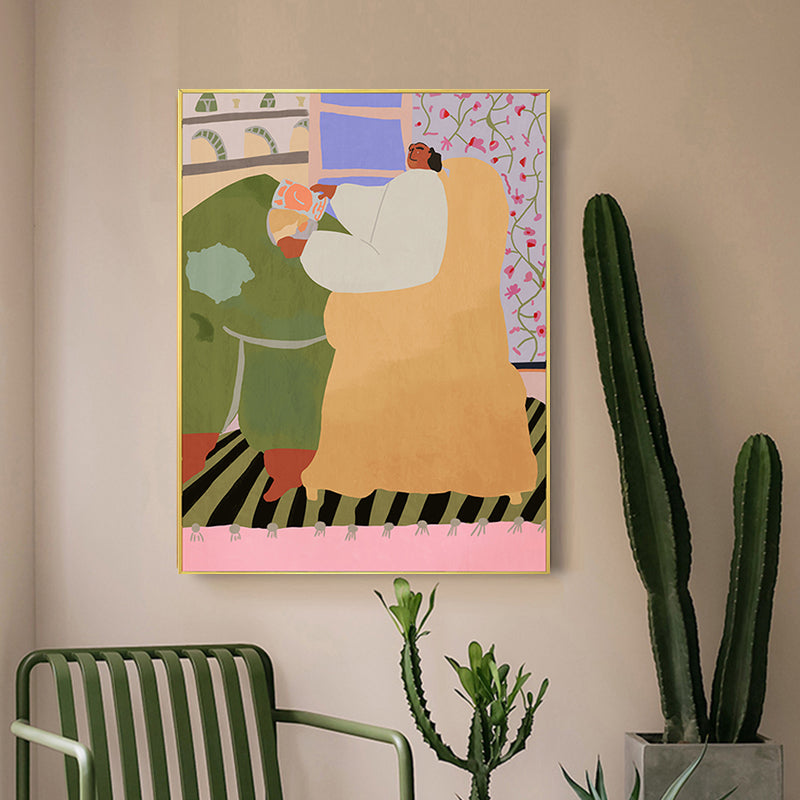 Brehn | Illustriertes Innenhofblick-Leinwandkunst Pastell Funky Wanddekoration für Hausinterieur