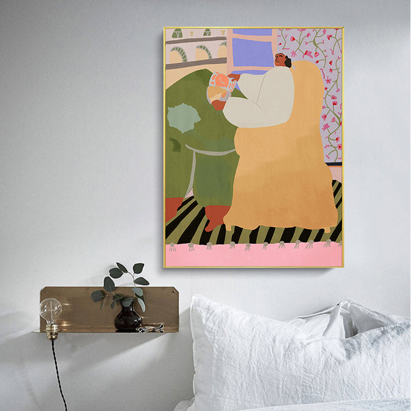 Brehn | Illustriertes Innenhofblick-Leinwandkunst Pastell Funky Wanddekoration für Hausinterieur