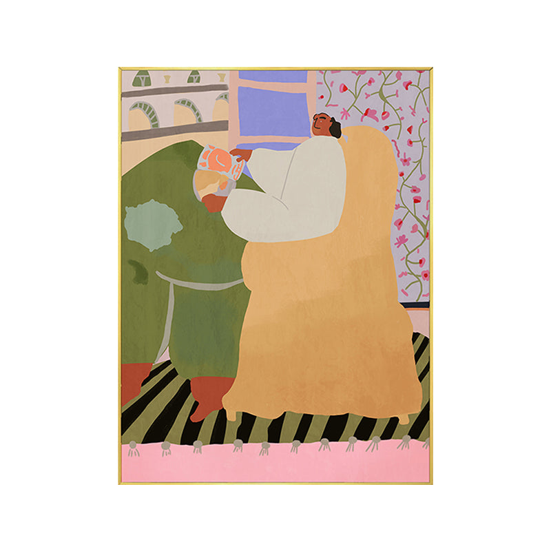 Brehn | Illustriertes Innenhofblick-Leinwandkunst Pastell Funky Wanddekoration für Hausinterieur