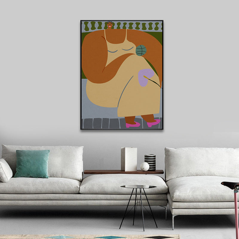 Brehn | Moderne Figurenzeichnung Wandkunst Leinwand Texturiert weiche Farb Wanddekoration für das Wohnzimmer
