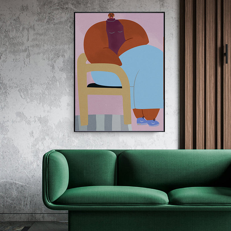 Brehn | Texturiertes Mädchen Nachdenkliches Kunstdruck-Leinwand Funky Wanddekor für Flur, Sanfte Farbe