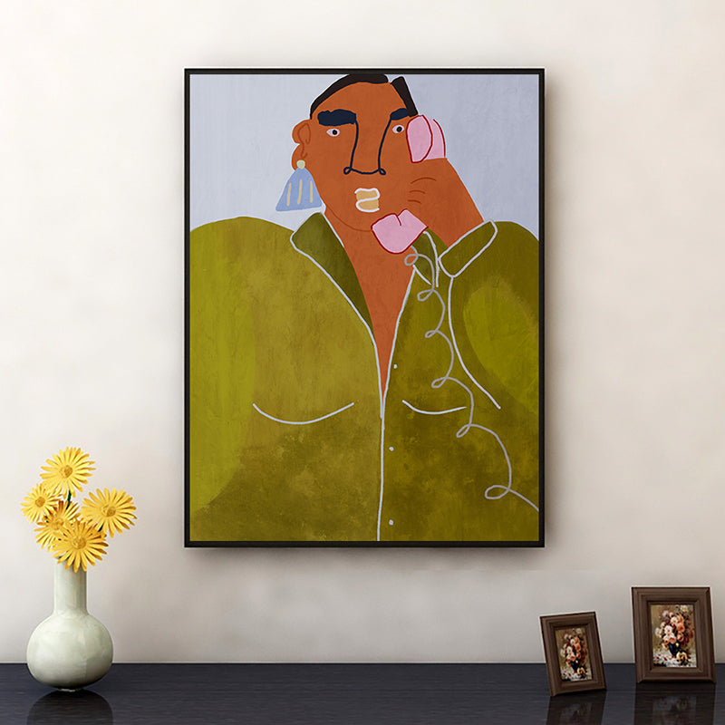 Brehn | Frau mit Ohrringen Wandkunst Texturiert Funky Wohnzimmer Leinwanddruck zur Dekoration