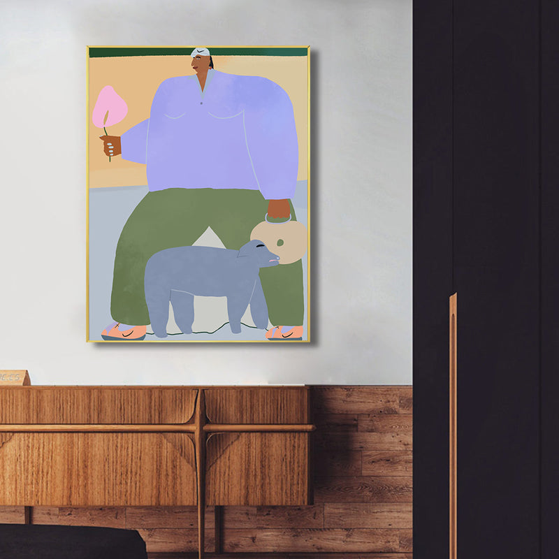 Brehn | Figur Wandkunst Druck Schlafzimmer Illustration Spaß Zeit des Riesen Leinwand in sanften Farben für Dekor