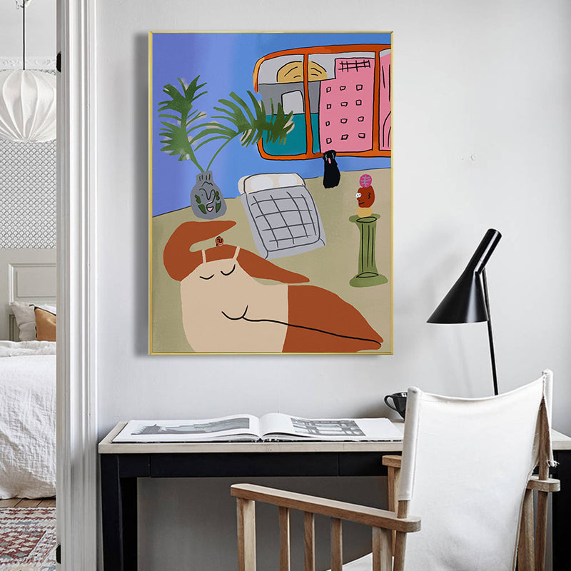 Brehn | Figur Wandkunst Druck Schlafzimmer Illustration Spaß Zeit des Riesen Leinwand in sanften Farben für Dekor
