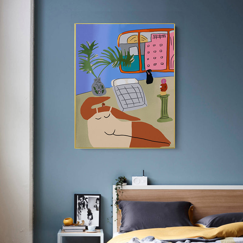 Brehn | Figur Wandkunst Druck Schlafzimmer Illustration Spaß Zeit des Riesen Leinwand in sanften Farben für Dekor