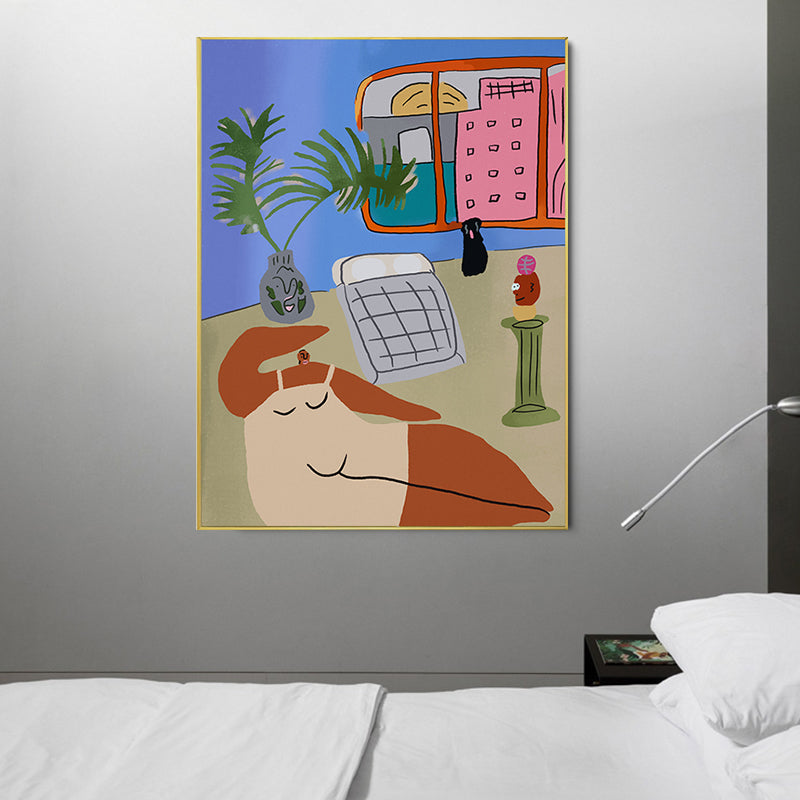 Brehn | Figur Wandkunst Druck Schlafzimmer Illustration Spaß Zeit des Riesen Leinwand in sanften Farben für Dekor