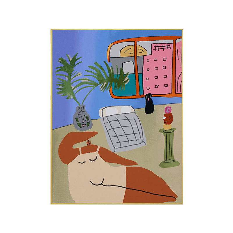 Brehn | Figur Wandkunst Druck Schlafzimmer Illustration Spaß Zeit des Riesen Leinwand in sanften Farben für Dekor