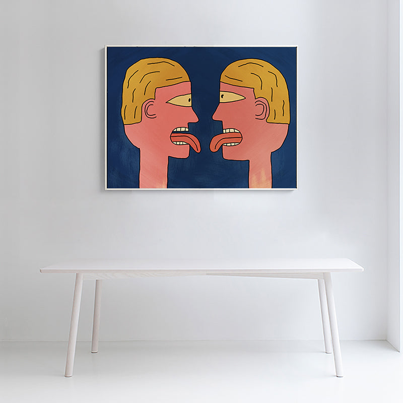 Brehn | Jungen Zwillingsleinwand Wandkunst Funkige witzige Figur Wanddekoration in Nude für Teenagerzimmer
