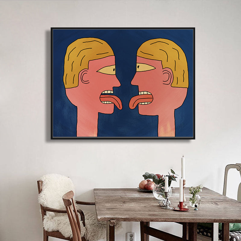 Brehn | Jungen Zwillingsleinwand Wandkunst Funkige witzige Figur Wanddekoration in Nude für Teenagerzimmer