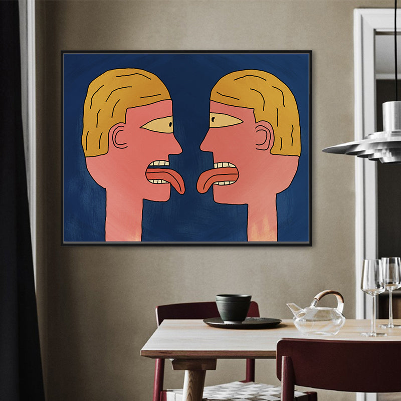 Brehn | Jungen Zwillingsleinwand Wandkunst Funkige witzige Figur Wanddekoration in Nude für Teenagerzimmer