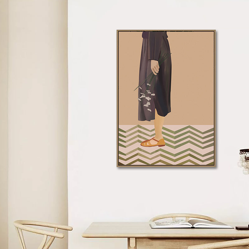 Brehn | Braune Funky Leinwand Wandkunst Illustrierte Mädchen im schwarzen Kleid Wanddekoration für das Schlafzimmer