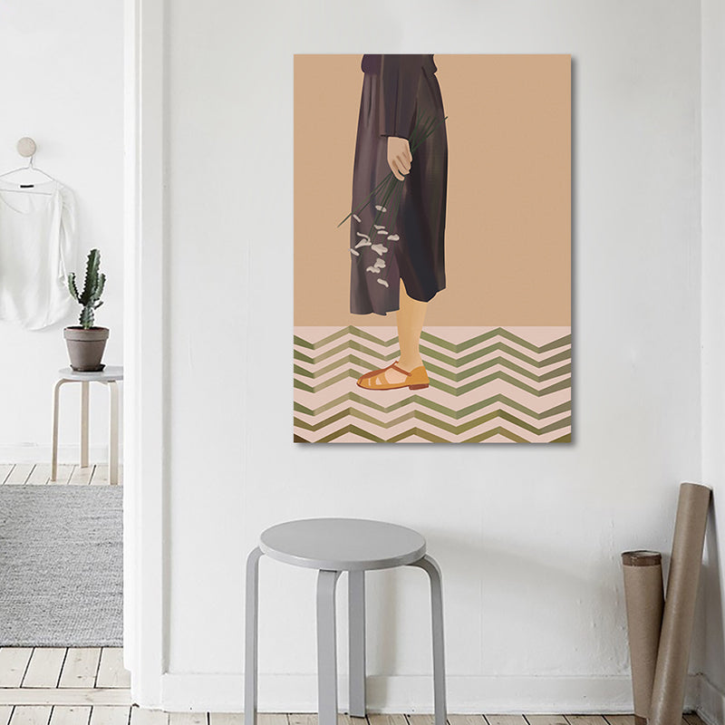Brehn | Braune Funky Leinwand Wandkunst Illustrierte Mädchen im schwarzen Kleid Wanddekoration für das Schlafzimmer
