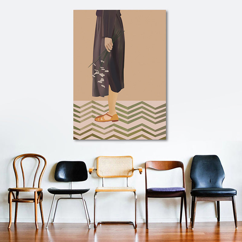 Brehn | Braune Funky Leinwand Wandkunst Illustrierte Mädchen im schwarzen Kleid Wanddekoration für das Schlafzimmer