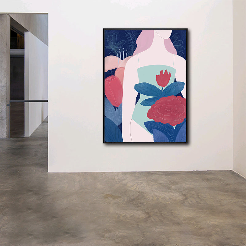 Brehn | Frau in den Blumen Leinwanddruck Flur Figur Wandkunst Dekor in Rot, Texturiert