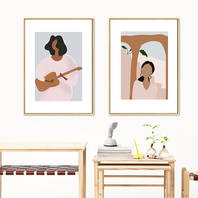 Brehn | Mori Style Figurenzeichnung Kunstdruck Sanfte Farben Leinwand Wanddekoration für Zimmer, Texturiert