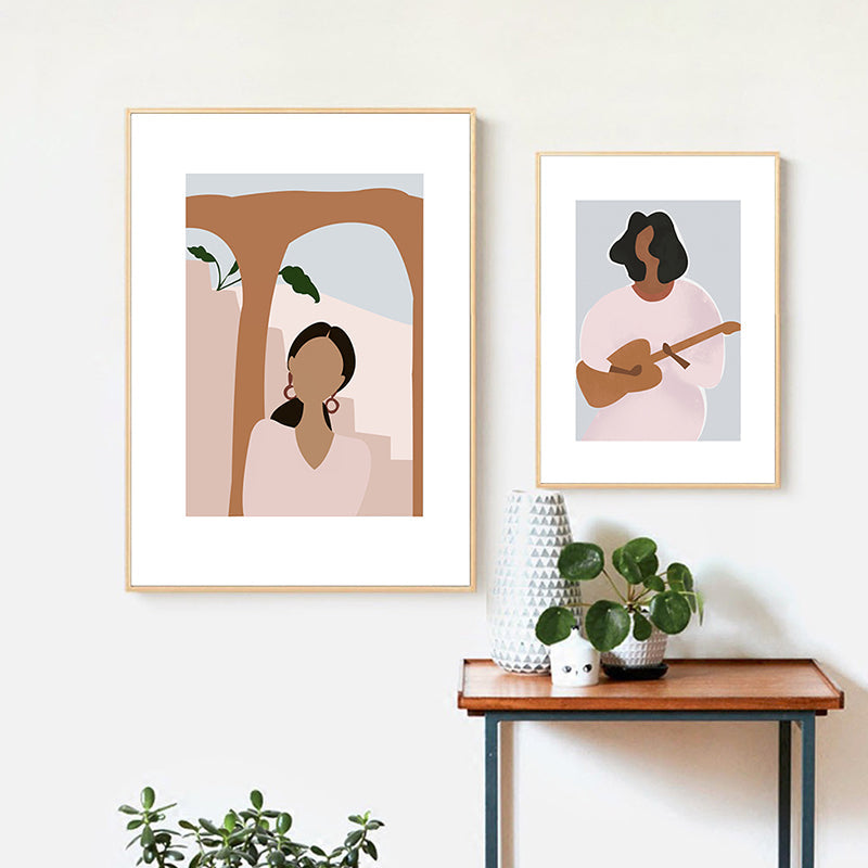 Brehn | Mori Style Figurenzeichnung Kunstdruck Sanfte Farben Leinwand Wanddekoration für Zimmer, Texturiert