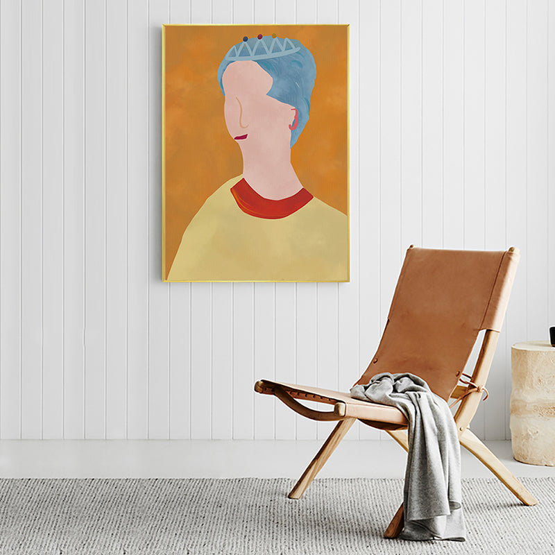 Brehn | Augenloser Prinz auf gelbem Leinwanddruck Texturiertes Pop-Art Haus Innen Wanddekoration