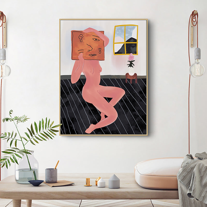 Brehn | Nude mit komischem Gesicht Canvas Kunst Braun Modern Stil Wanddekoration für Hausinterieur