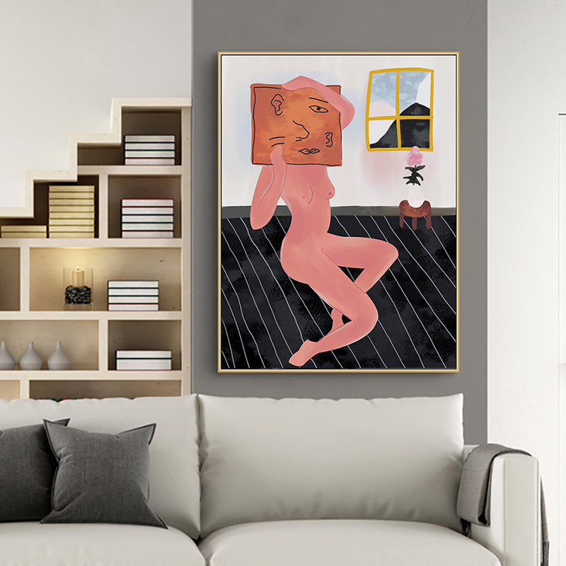 Brehn | Nude mit komischem Gesicht Canvas Kunst Braun Modern Stil Wanddekoration für Hausinterieur