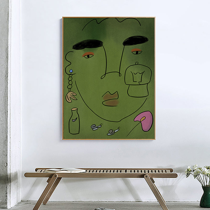 Brehn | Grüne Linie Skizze Leinwanddruck Frauengesicht Pop-Art Texturierte Wanddekoration für das Wohnzimmer