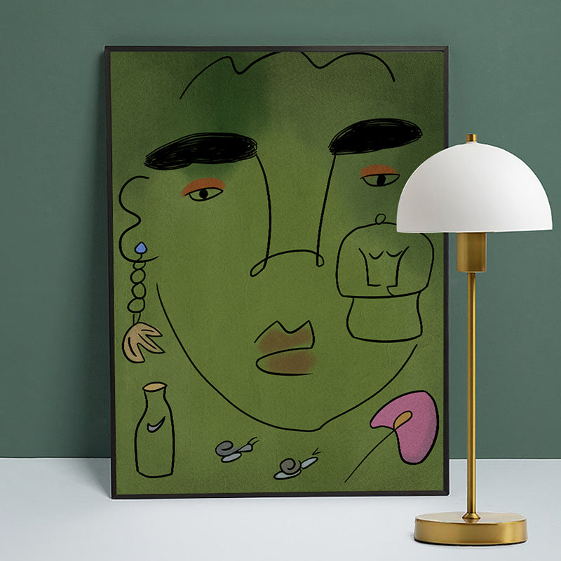 Brehn | Grüne Linie Skizze Leinwanddruck Frauengesicht Pop-Art Texturierte Wanddekoration für das Wohnzimmer