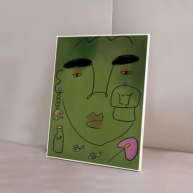 Brehn | Grüne Linie Skizze Leinwanddruck Frauengesicht Pop-Art Texturierte Wanddekoration für das Wohnzimmer