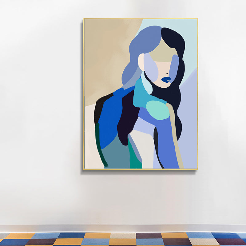 Brehn | Colorblock abstrakte Figuren-Leinwand Wandkunst zeitgenössische strukturierte Wanddekoration in Blau