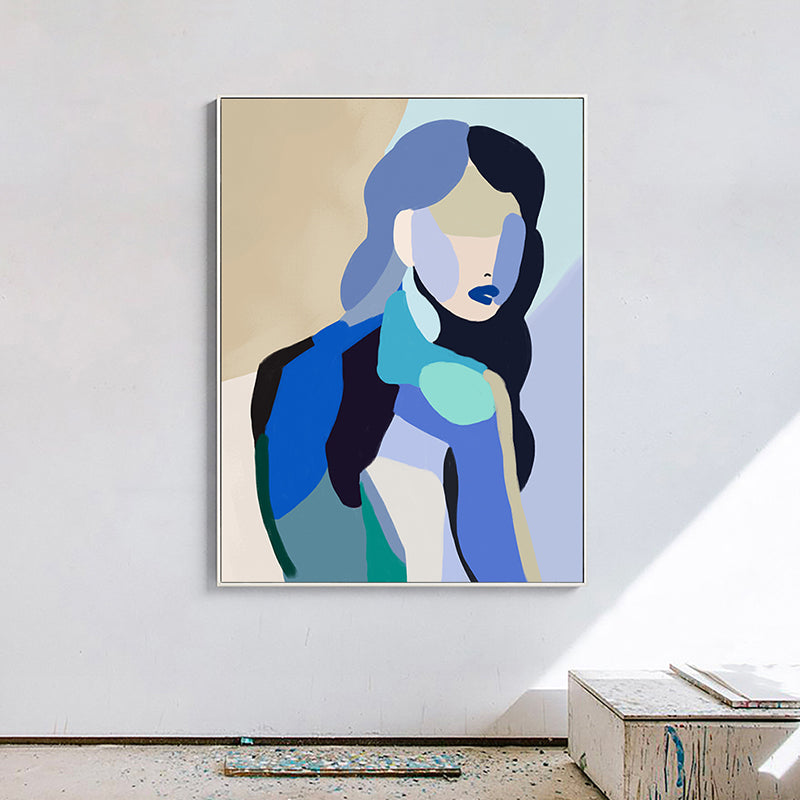 Brehn | Colorblock abstrakte Figuren-Leinwand Wandkunst zeitgenössische strukturierte Wanddekoration in Blau