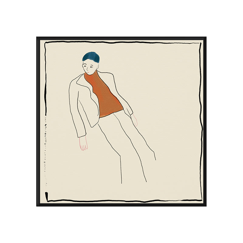 Brehn | Beige Funky Wandkunst Druck Linienzeichnung Junge im Freizeitanzug Leinwand für Wohnzimmer