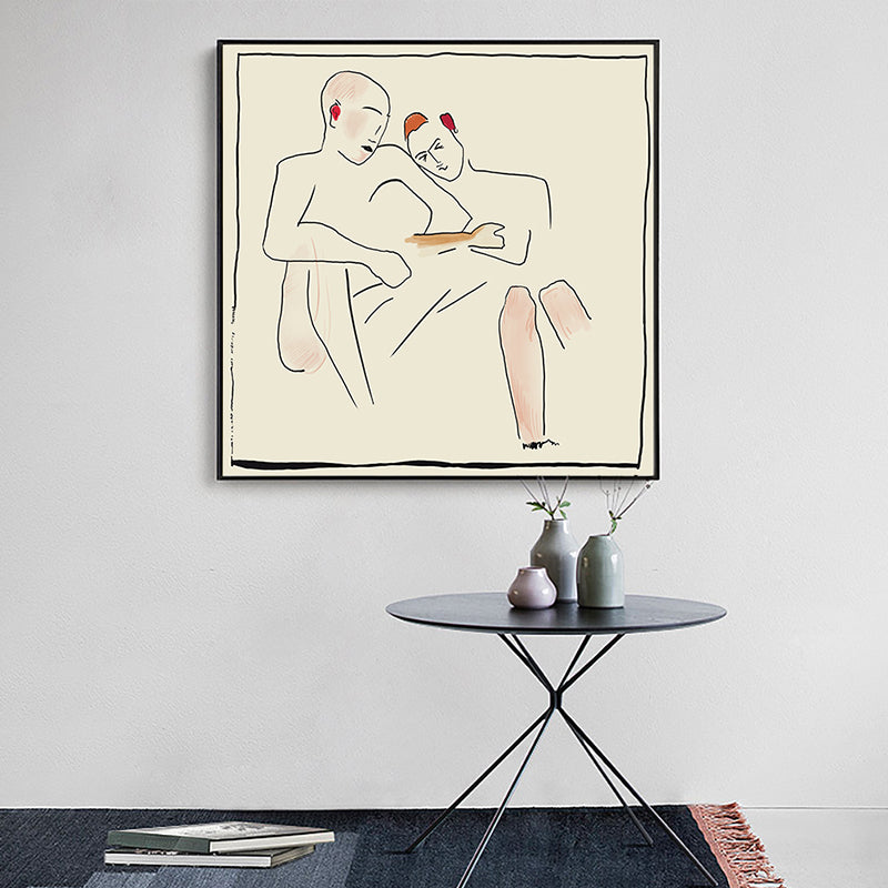 Brehn | Line Sketch die Liebenden Leinwanddruck Minimalistische Texturierte Wandkunst Dekoration in Weiß für Zuhause