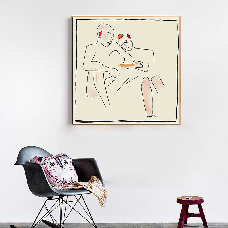 Brehn | Line Sketch die Liebenden Leinwanddruck Minimalistische Texturierte Wandkunst Dekoration in Weiß für Zuhause