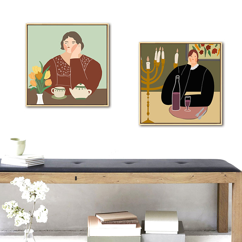 Brehn | Leinwand Texturierten Kunst Druck Funky Illustrierten Allein Trinken Wand Dekoration für Mädchen Schlafzimmer