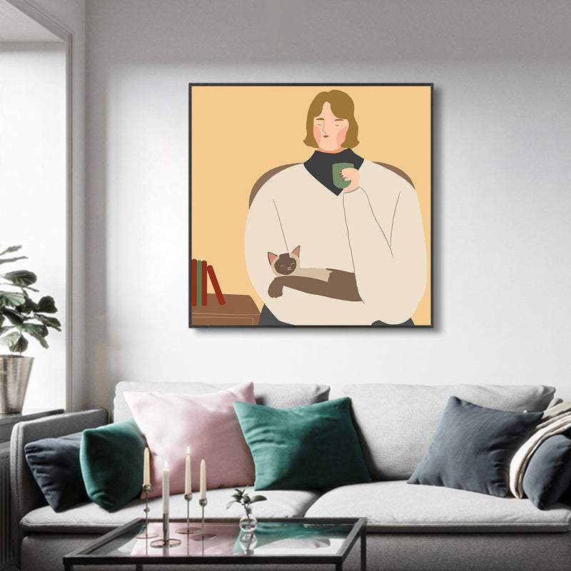 Brehn | Leinwand Texturierten Kunst Druck Funky Illustrierten Allein Trinken Wand Dekoration für Mädchen Schlafzimmer