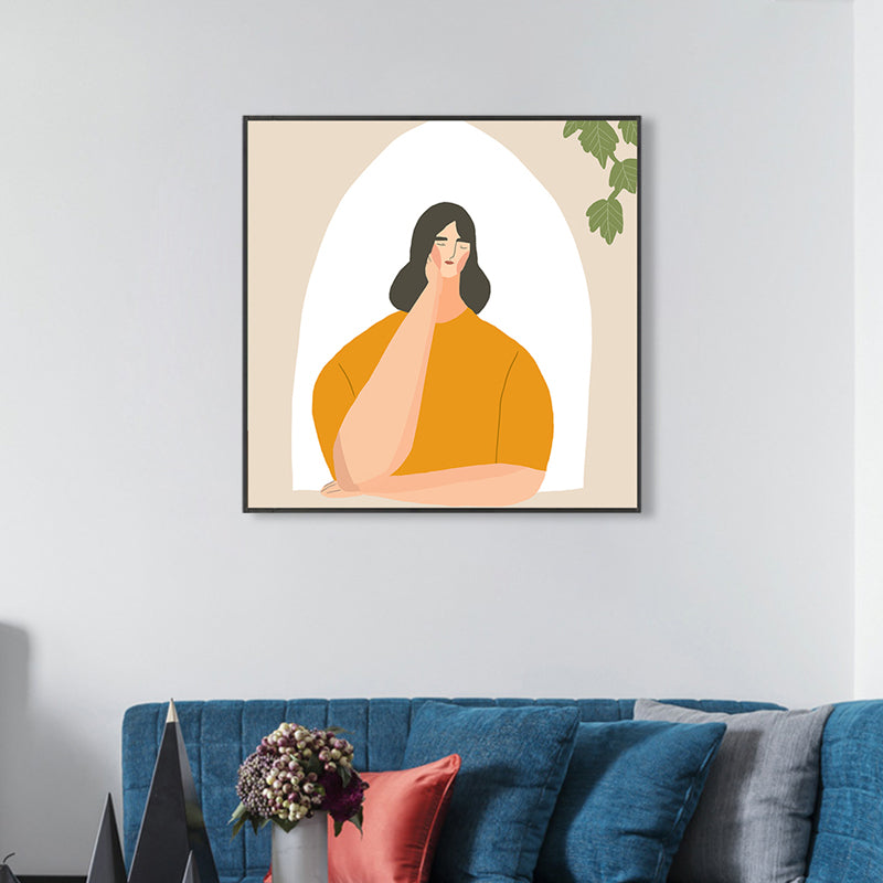 Brehn | Pastell Illustration Mädchen Wandkunst Figur Nordic Stil Texturiert Leinwanddruck für Schlafzimmer