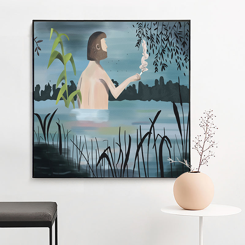 Brehn | Blaue Mittsommernacht-Leinwandkunst Strukturierte skandinavische Esszimmer Wanddekoration, mehrere Größen