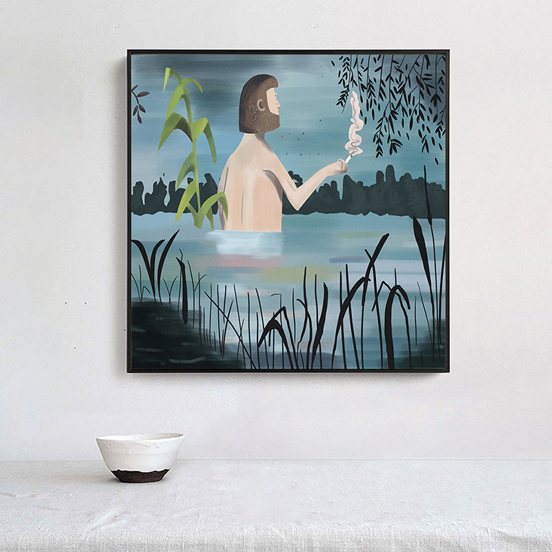 Brehn | Blaue Mittsommernacht-Leinwandkunst Strukturierte skandinavische Esszimmer Wanddekoration, mehrere Größen