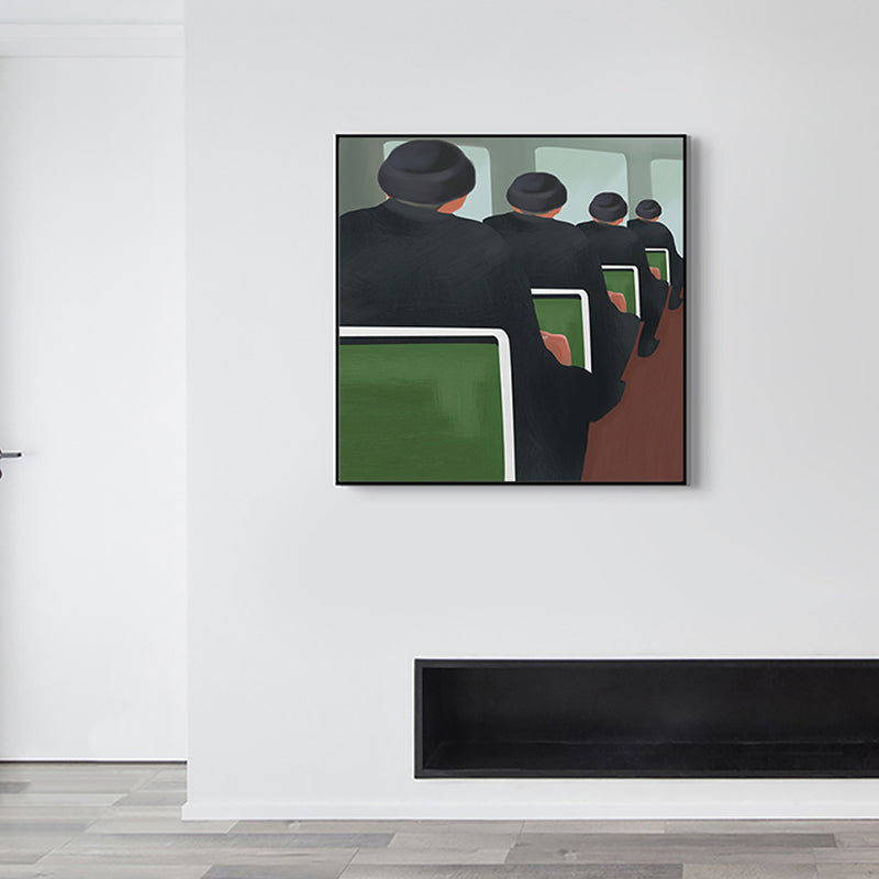 Brehn | Schwarze Funky-Leinwanddruck-Illustration Herren im Zug Wandkunst für Zuhause
