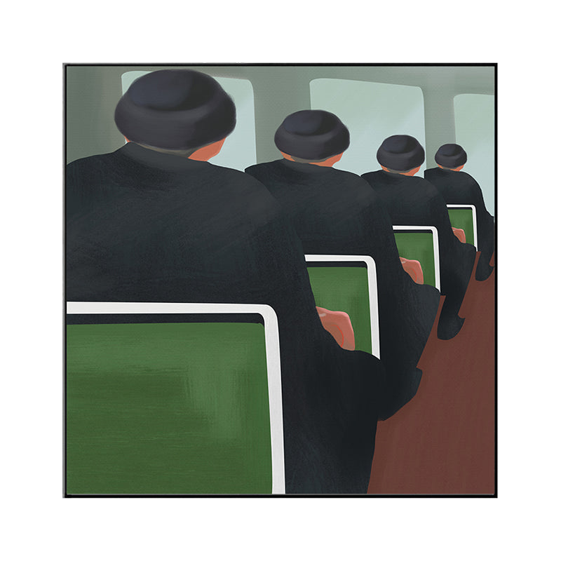 Brehn | Schwarze Funky-Leinwanddruck-Illustration Herren im Zug Wandkunst für Zuhause