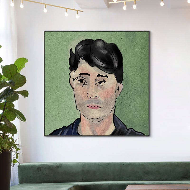Brehn | Funky Man Portrait Wandkunst Grünes Wohnzimmer Leinwanddruck, Mehrere Größenoptionen