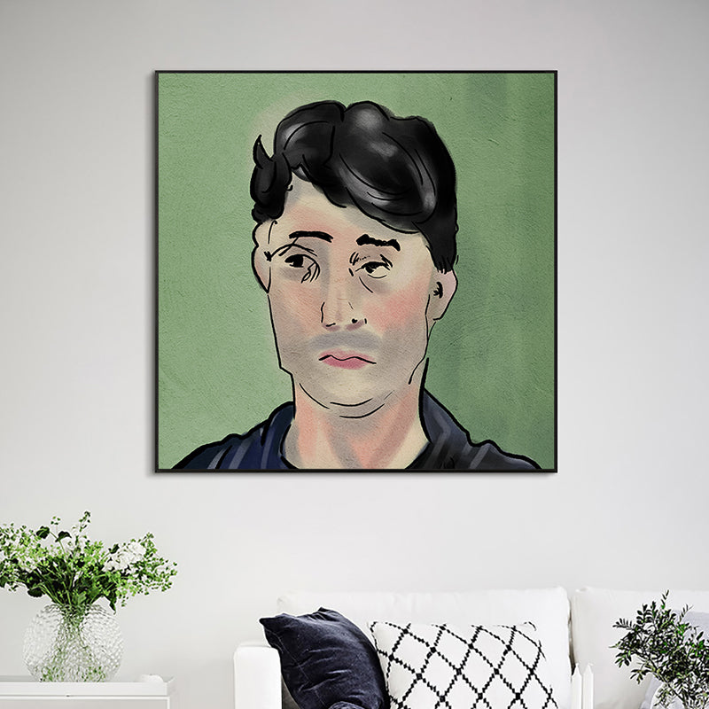 Brehn | Funky Man Portrait Wandkunst Grünes Wohnzimmer Leinwanddruck, Mehrere Größenoptionen